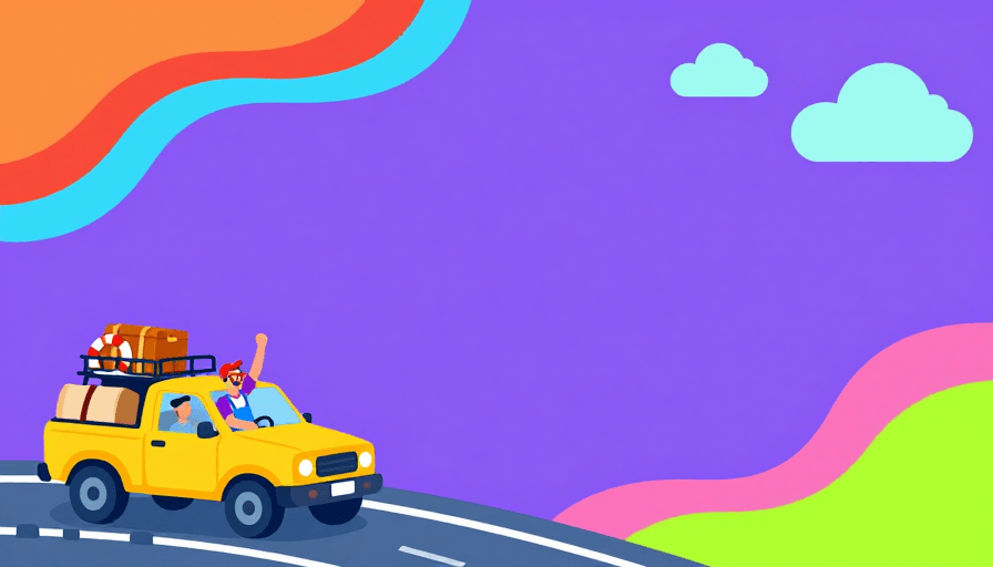 公路风景素材：扁平旅行插画：活力公路与创意色彩