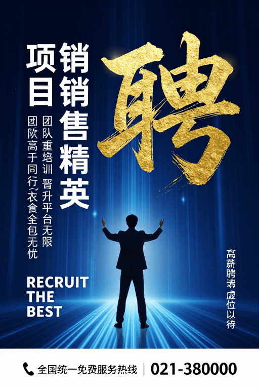 视觉海报素材：高端商务招聘：科技引领人才甄选