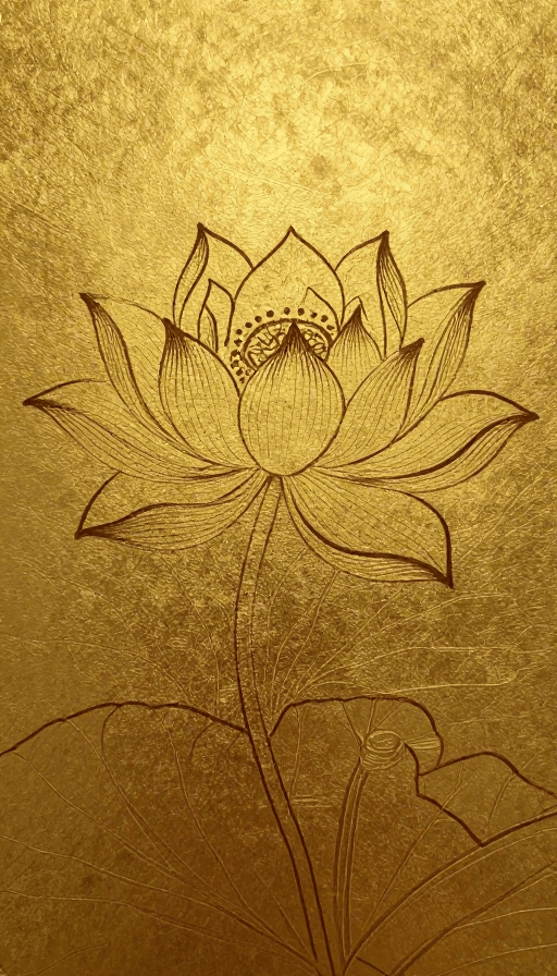 敦煌元素素材：敦煌金线莲花：中国风简约艺术插画