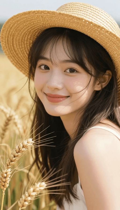 少女素材：金麦浪中绽放的少女：田埂上的幸福瞬间