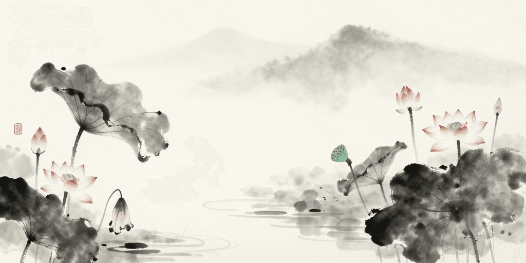 荷塘意境素材：水墨荷塘·空灵静谧画卷