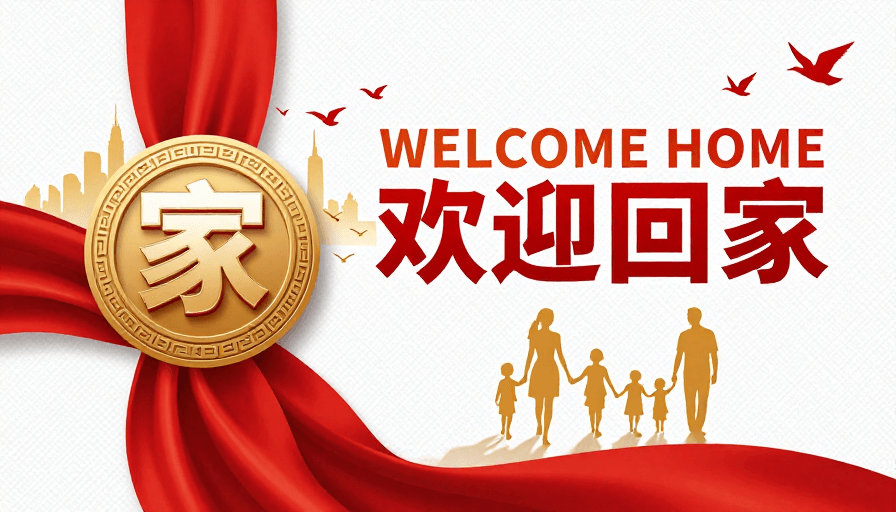 立体插画素材：现代中国风欢迎回家海报设计