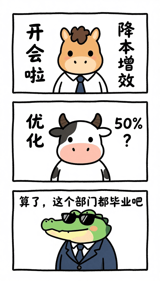 创意文案素材：萌系职场吐槽插画：小马开会与鳄鱼劝退