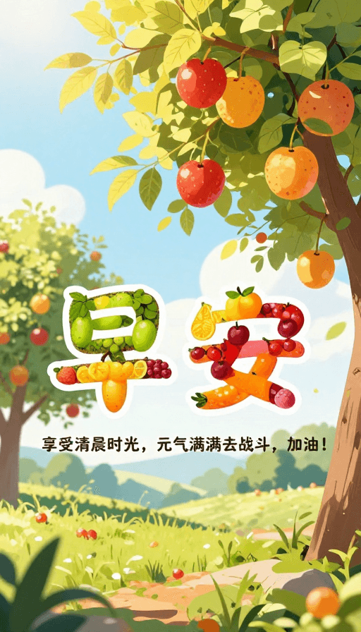 元气满满素材：果绘晨光·元气早安海报