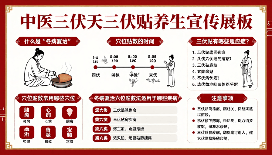 冬病夏治素材：中医三伏贴：传统中式养生宣传展板设计