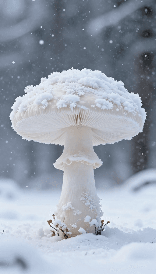 8K高清素材：雪中奇异景象：巍峨雪花蘑菇的8K实景