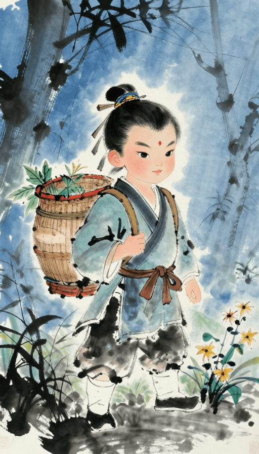 艺术装饰素材：水墨少侠探密林：彩绘细腻的森之秘境