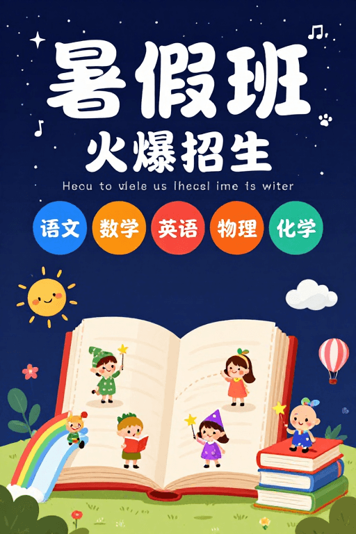 创意设计素材：童趣星空下的暑假班招生海报