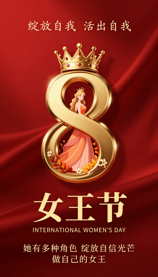 女性力量素材：女王节：华丽金色数字与优雅女性的庆典