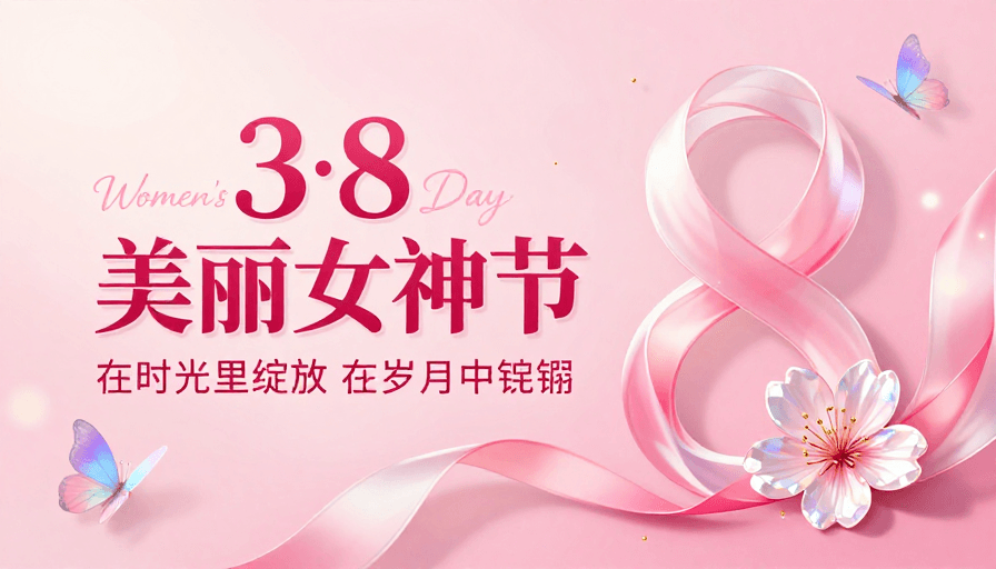 粉色梦幻素材：粉色梦幻背景下的女神节艺术海报