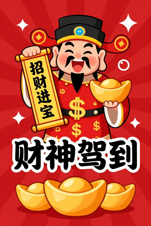 财神形象素材：M2财神驾到：红金潮流感庆促销插画