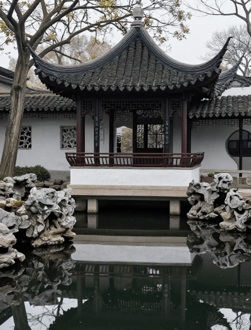 传统建筑素材：苏州古典园林：水墨画般的自然与建筑和谐