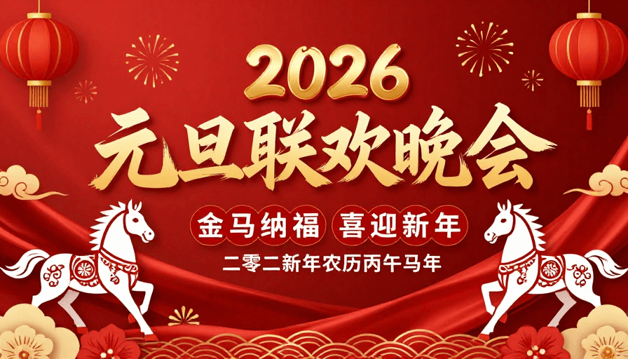 传统书法素材：2026元旦联欢晚会喜庆海报，融合传统书法与现代设计