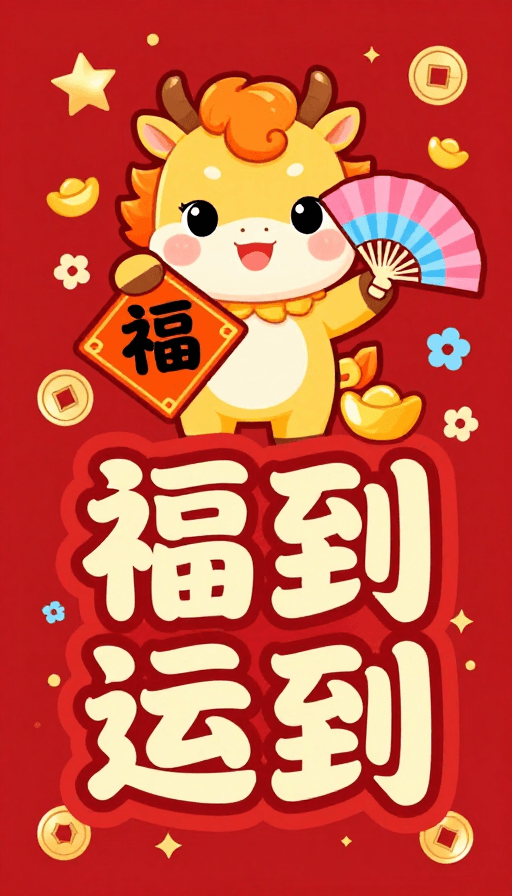 新年装饰素材：吉祥喜庆福运满满中国风贺卡海报