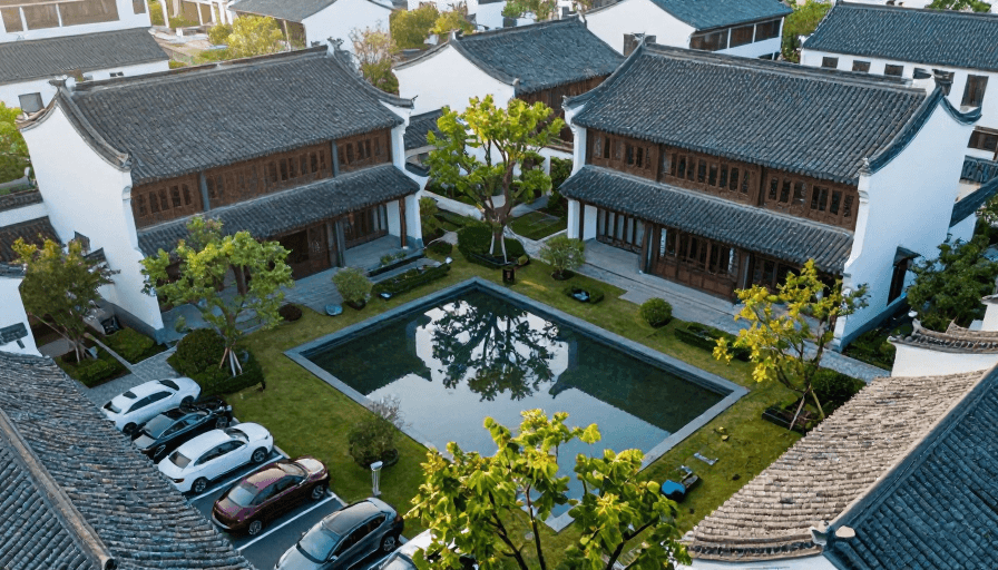 白墙黛瓦素材：新中式庭院景观：古韵与现代交融之美