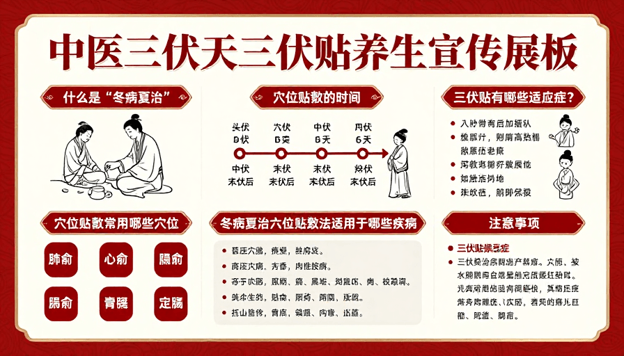冬病夏治素材：中医三伏天养生传统风格宣传展板