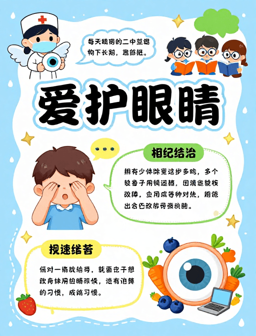 低龄受众素材：爱护眼睛科普：童趣手绘儿童护眼宣传海报