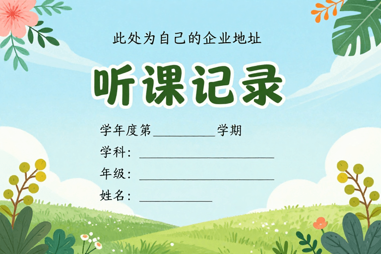 手绘插画素材：清新自然风教育听课本封面设计，童趣与自然融合
