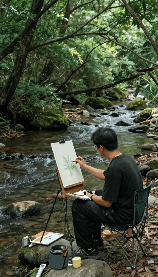 文艺氛围素材：林间溪畔写生：笔尖流淌的自然诗意