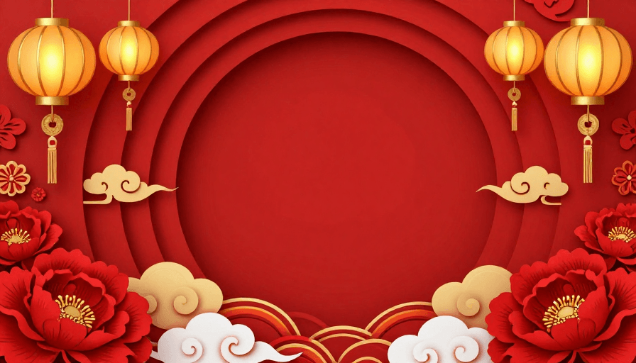 春节背景素材：红金剪纸中国风节庆背景：留白设计