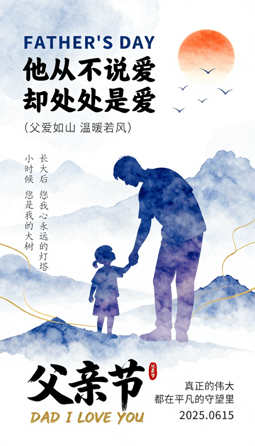 父亲节素材：水彩晕染父爱情感海报