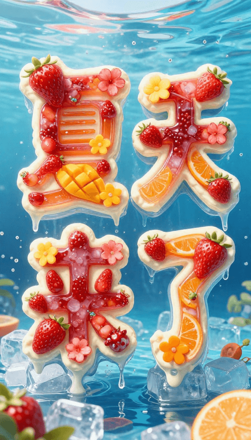 浆果朋克素材：夏日清凉艺术字：浆果朋克3D创意插画
