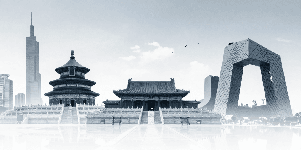 无文字设计素材：蓝调极简：传统与现代交融的城市地标拼贴