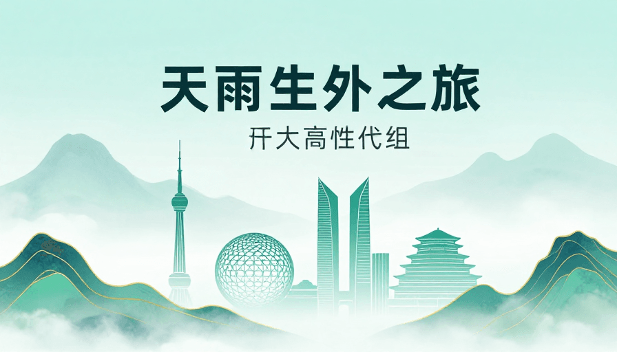 未来主义素材：青墨山水·未来建筑融合