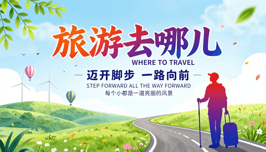 手绘艺术素材：春日畅游·活力启程：水彩风旅游海报