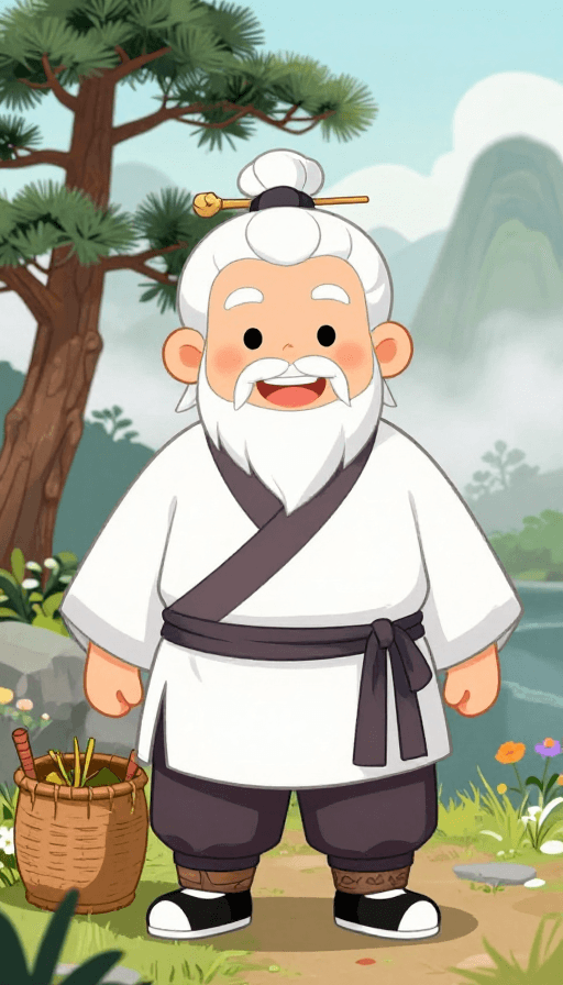 卡通人物设计素材：Q版古风胖医笑靥如花：苍松翠柏间治愈系老中医