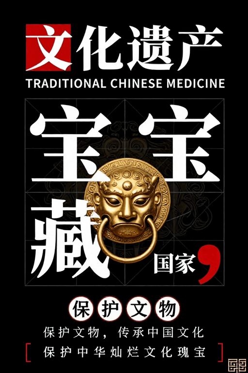 文化海报素材：典雅中国风：文化遗产与中医药传承海报艺术展示