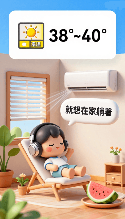 UI设计素材：高温预警下的清凉居家：Q版卡通2.5D壁纸