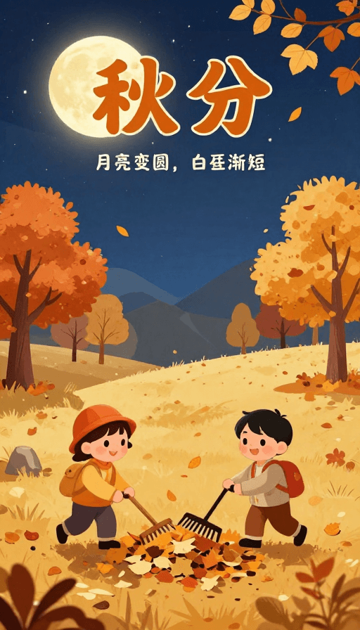 户外活动素材：秋分月圆星明，童趣叶堆乐翻天
