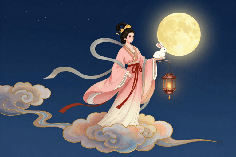 宫灯白兔素材：月下瑶姬：古典东方神话意境