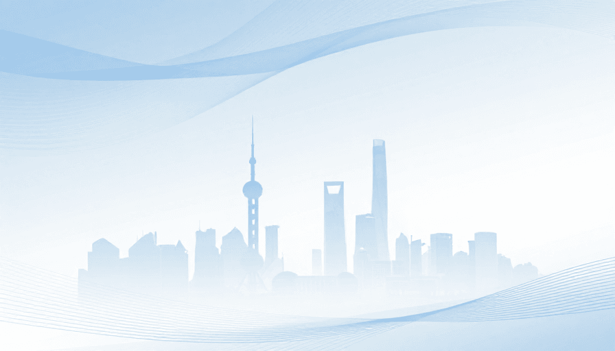 简约现代素材：未来科技城市剪影：淡蓝渐变抽象商务背景