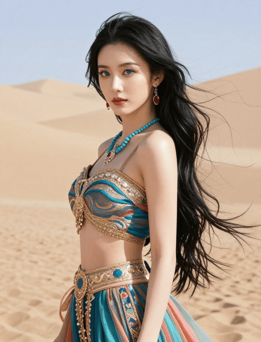 肖像摄影素材：西域风情美人：神秘眼眸与锦绣霓裳