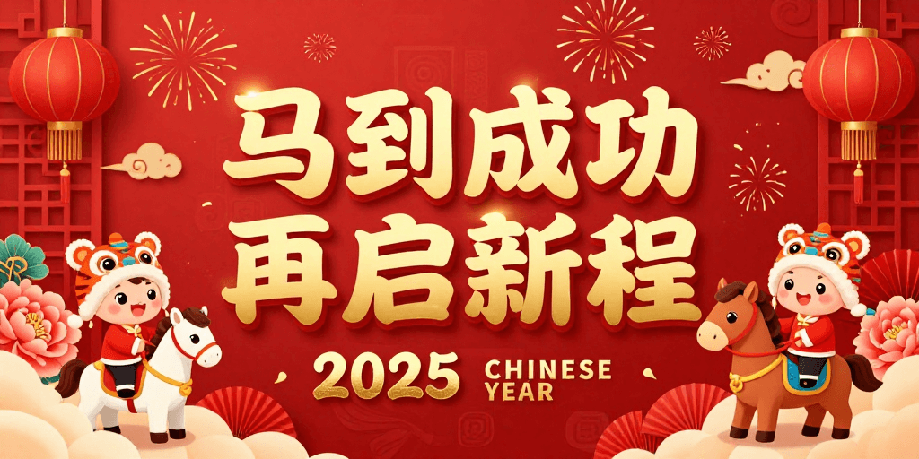 生肖插画素材：2025新年中国风喜庆马到成功海报
