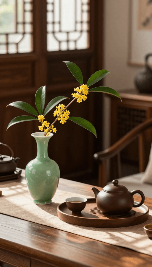光影艺术素材：静谧禅意中式茶席光影实景特写
