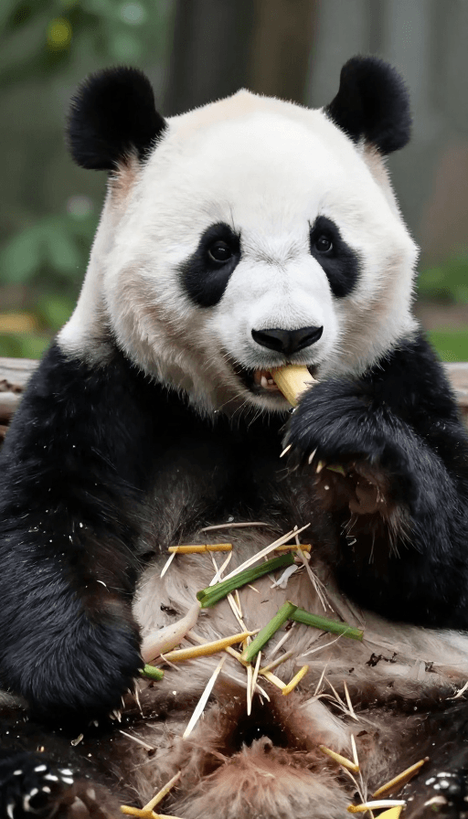 治愈系动物素材：萌趣熊猫吃面时刻：美食与笑容的完美结合