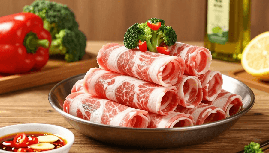 火锅食材素材：雪花牛肉高清摄影：诱人光泽与精致摆盘