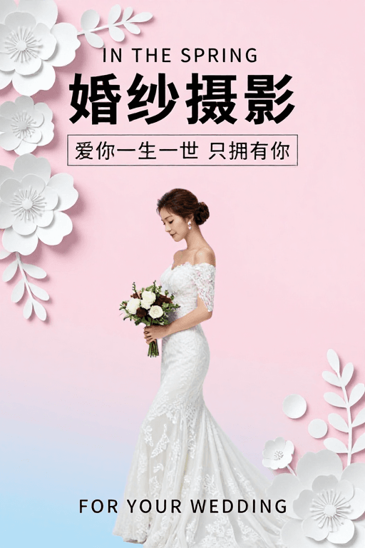 粉蓝渐变素材：粉蓝渐变梦幻新娘婚纱照