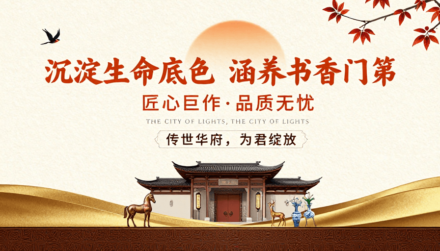 奢华质感素材：中式传统风高端地产宣传海报，彰显文化底蕴与尊贵气质