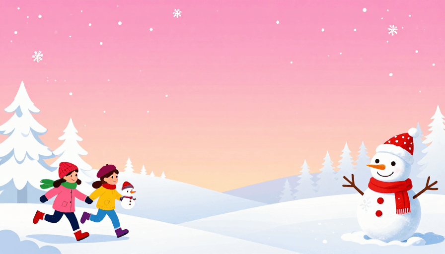 海报素材素材：冬日童话：粉红渐变雪地童趣插画