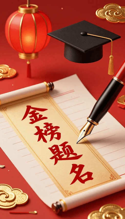 金榜题名素材：金榜题名！红金古典风高考加油海报