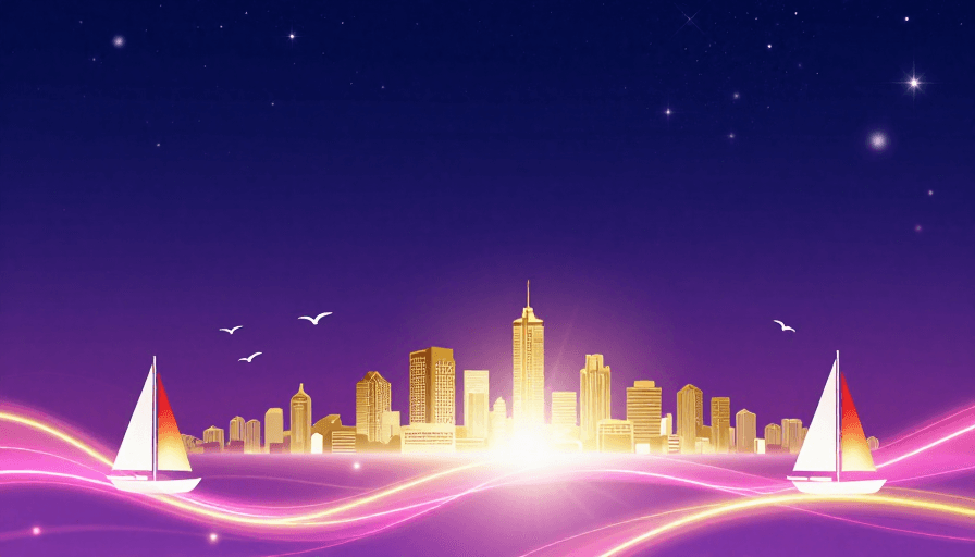 未来科技感素材：梦幻星空与未来都市剪影：科技浪漫视觉盛宴
