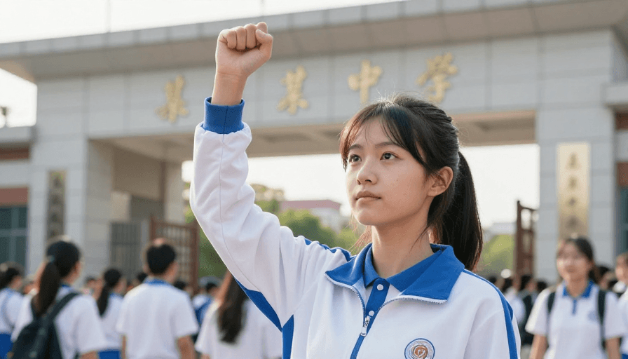 侧逆光素材：青春励志：坚毅学子仰望前方的瞬间