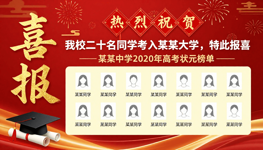 中式设计素材：高考喜报：金色祥云庆金榜题名