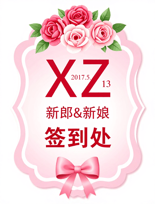 甜美风格素材：粉色浪漫婚礼签到牌设计，甜美剪纸风格