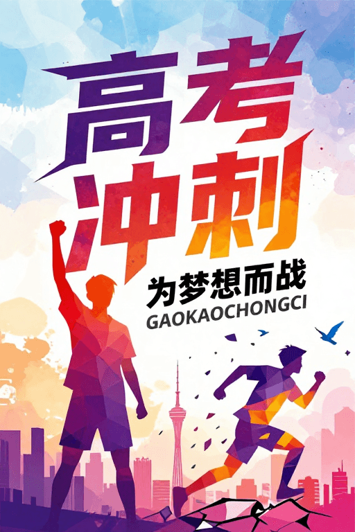 高考励志素材：高考冲刺：青春力量突破与梦想启航的艺术海报