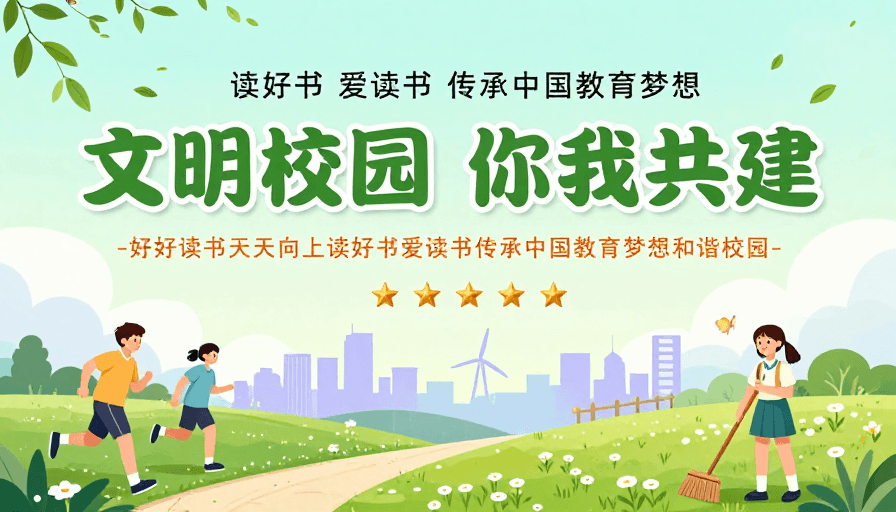 校园公益素材：清新活力校园公益海报：共建文明和谐校园